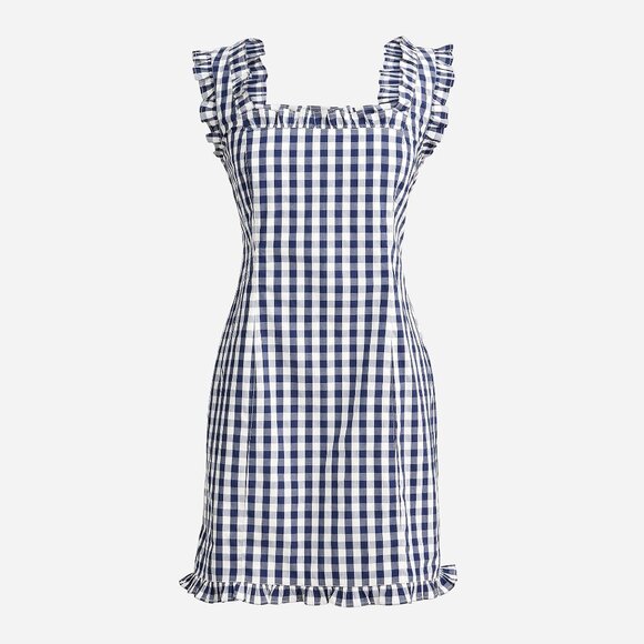 J Crew NWT Ruffle-trim Stretch Cotton Poplin Mini Dress in Gingham Navy size 6 - Picture 10 of 11